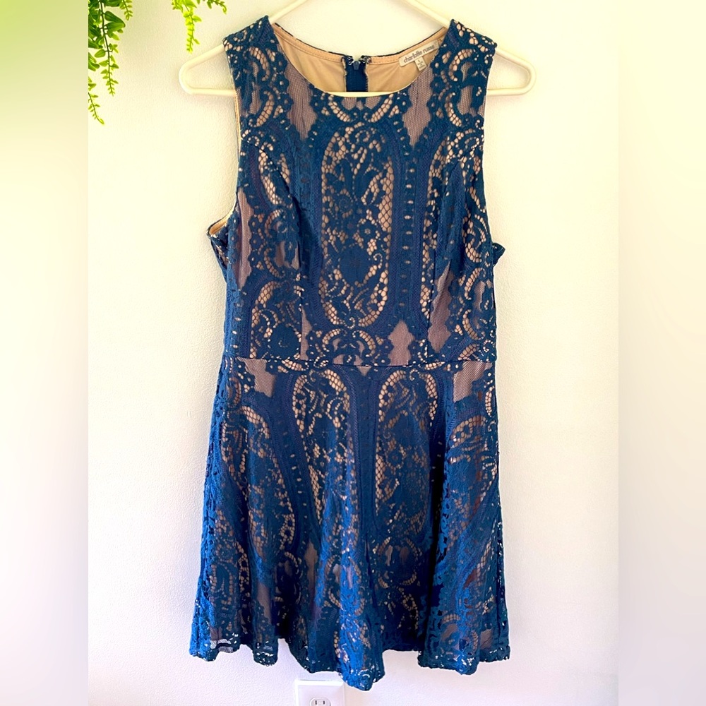 Charlotte Russe short blue lace sleeveless dress